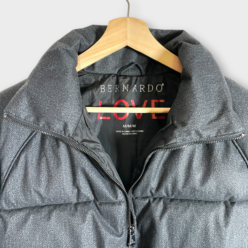 BERNARDO Love Heavy Puffer Jacket MEDIUM Cinched Waist Gray Herringbone - Picture 3 of 8